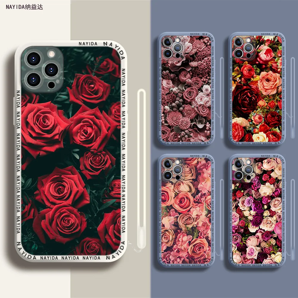 

Phone Case For iPhone 14 13 11 12 Mini Pro Max XS XR X Soft Silicone TPU Cover beauty peony flowers