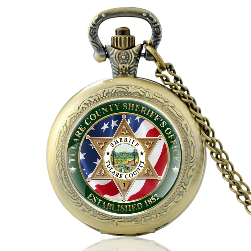 

United States Sheriff’s Office Glass Cabochon Quartz Pocket Watch Vintage Men Women Pendant Necklace Watches Gifts