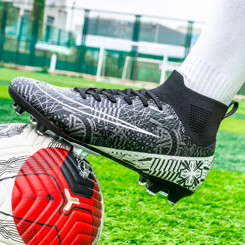 Outdoor Adult Professional Men Soccer Shoes Long Spikes TF/FG High Ankle Kids Football Boots Non-slip Training Match Sneakers