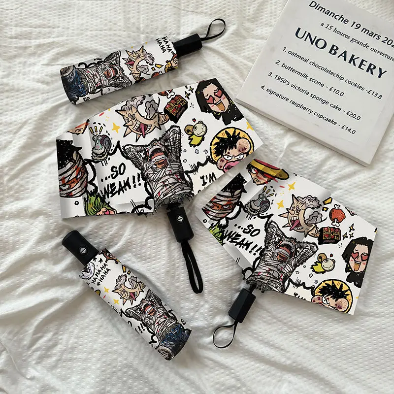 Зонтик Луффи в стиле аниме тройной складной зонтик с защитой от УФ лучей черный