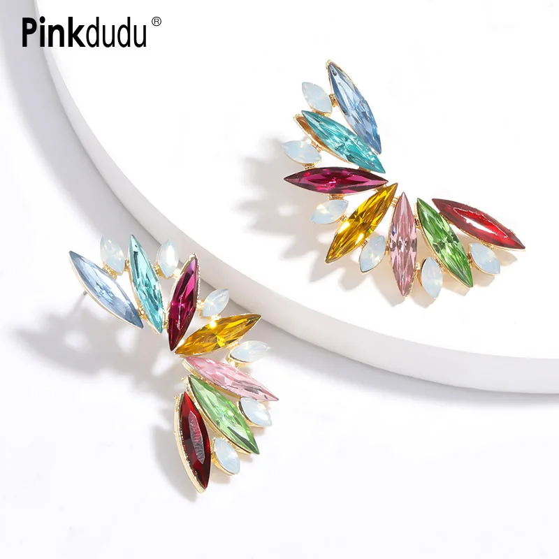 

Pinkdudu Fashion Flash 4 Color Wing Stud Earrings BOHO Vintage Colorful Rhinestone Alloy Earrings for Women Jewelry PD778