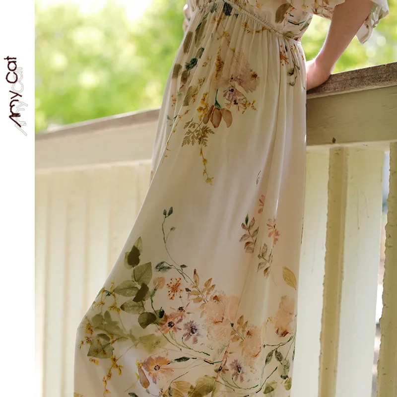 Summer 2022 Women's Nightgown Vintage Nightgowns V-neck Elegant Rose Print Lace-up Sleepwear Women Fashion Retro Woman Pajama