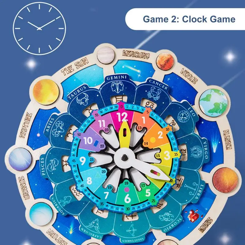 Wooden Learning Clock Planetary Educational Talking Learn Fo