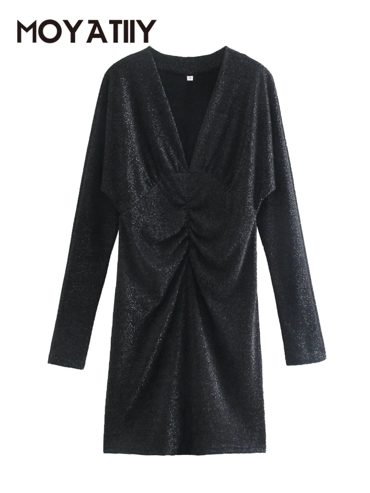 

MOYATIIY модное женское блестящее платье 2022 новое женское сексуальное платье с длинным рукавом для вечерние