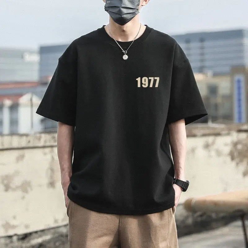 

2023 Summer High Quality Men T-shirts Tops 1977 Brand Letter Logo New Design Printed Luxury Oversized T Shirt Cotton Streetwear