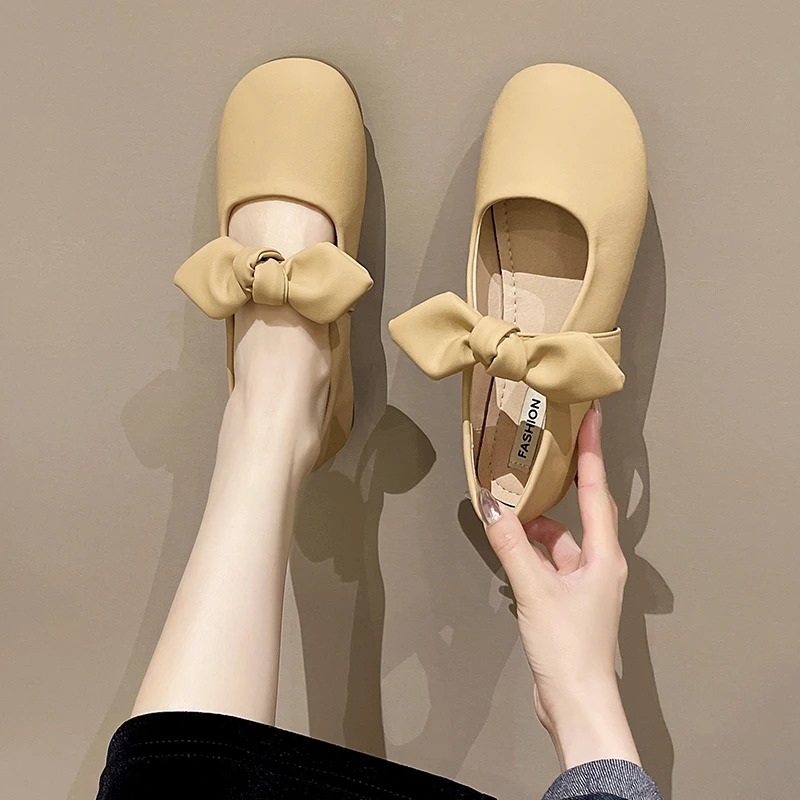 

Туфли женские с бантом и закрытым носком, удобная и элегантная мягкая повседневная обувь, кроссовки с круглым носком, без шнуровки, под платье-бабочка