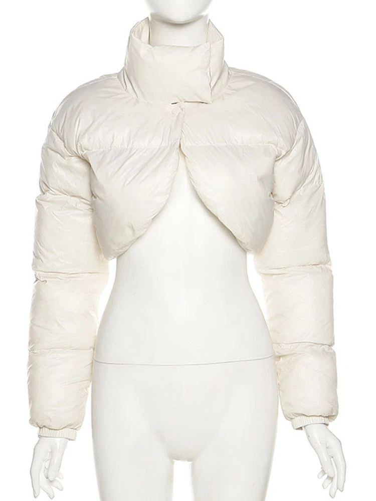 Casual Turtleneck Long Sleeve Down Coats Hipster Front Split Oversized Outerwear Autumn Winter Puffer Warm Thicken Cropped Parka