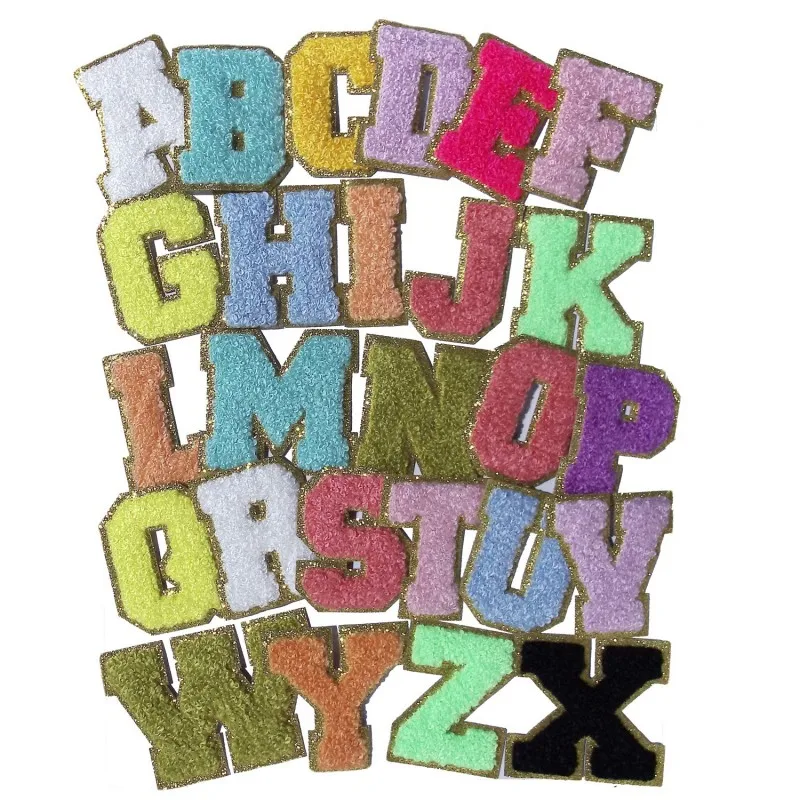 

A-Z English Letters Patches with Glitter Alphabet Iron on Clothing Embroidered Sticker Garment DIY Name Applique Accessories