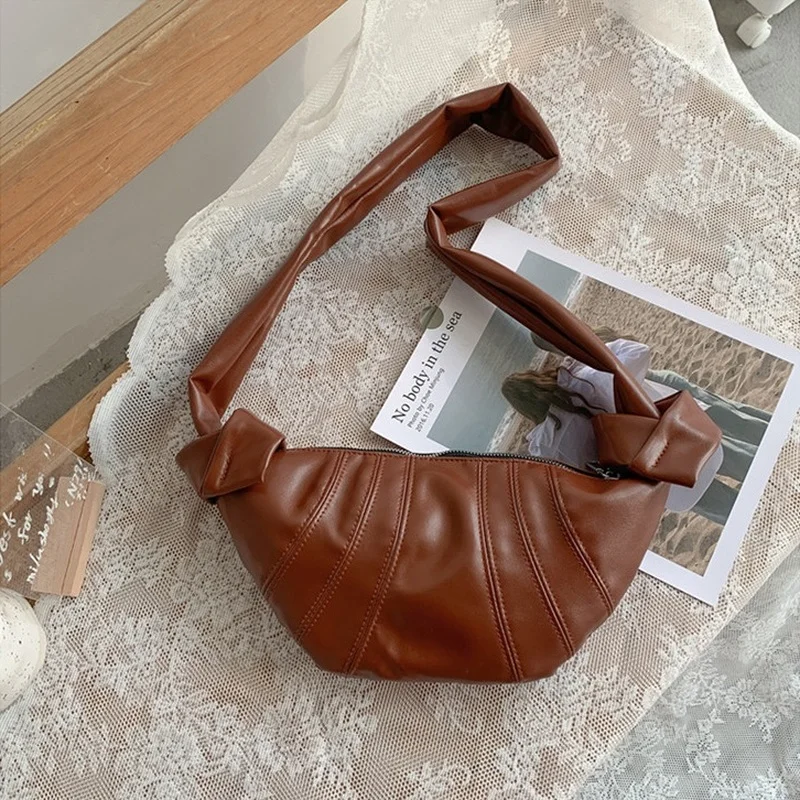 

Retro Solid Colour Wide Strape Shoulder Crossbody Bags For Women Hobos Relaxation Belt Bag Sewing Thread PU Purses and Handbags