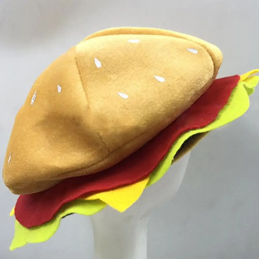

Casual Ladies Hamburger Hat Breathable Male Hamburger Hat Cozy Female Male Cheeseburger Hamburger Party Dress Up