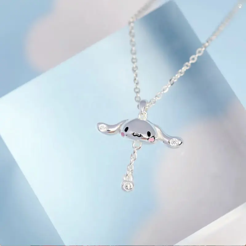 

Kawaii Anime Cinnamorol Pendant 925 Sterling Silver Cartoon Large Ears Dog Necklace Cosplay Jewelry Accessories Women Girls Gift