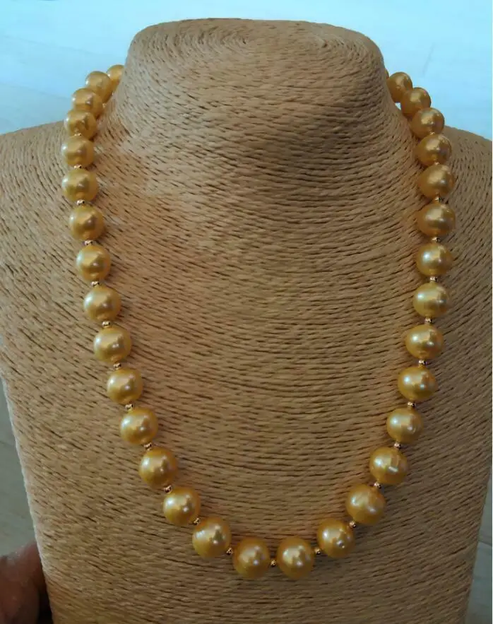 

Stunning AAA+ 10-11mm Real natural south sea gold pearl necklace 18inch