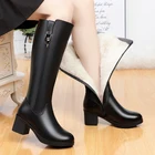 Женские ботинки, зимние женские ботинки, кожаные теплые высокие ботинки из натуральной шерсти, женские модные ботинки для верховой езды