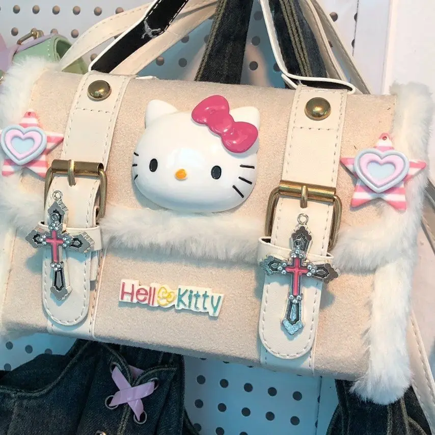 bags for women Sanrio Cute Hello Kitty Bag Pink Girl Plush Women's Handbag Messenger Bag Purses and Handbags