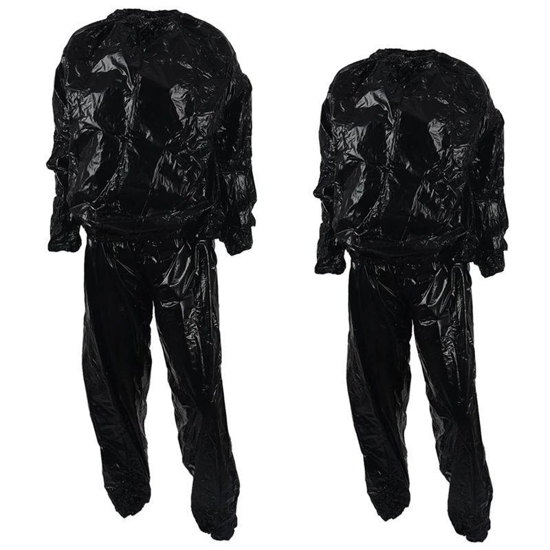

NEW-2 Pcs Heavy Duty Fitness Weight Loss Sweat Sauna Suit Exercise Gym Anti-Rip Black XL & XXL