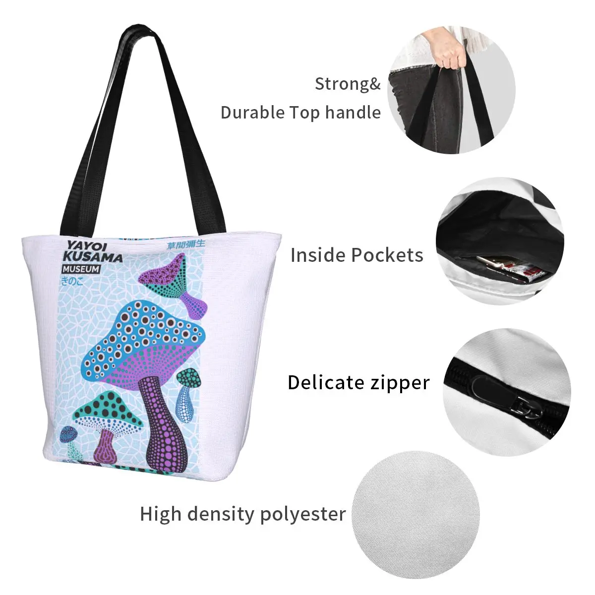Модные женские сумки-тоуты INS Yayoi Kusama Merch музейная Наплечная Сумка с грибами