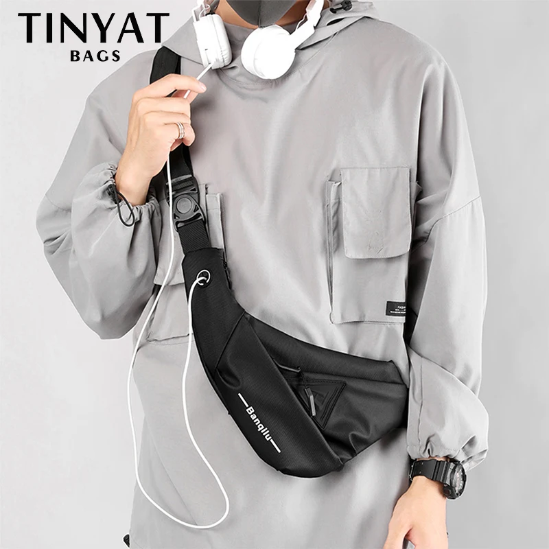 TINYAT Nylon Crossbody Bag For Men Designer New Male Messenger Bag Waterproof Travel Chest Pack Purse Phone Husband Shoulder Bag