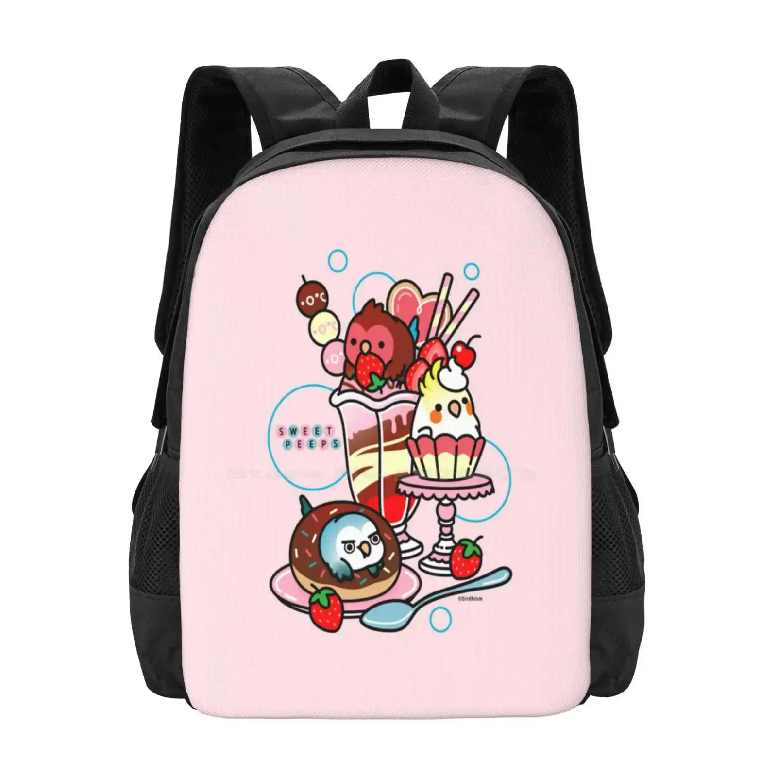 

Sweet Peeps Hot Sale Backpack Fashion Bags Cockatiel Birdhism Birdism Cute Kawaii Cupcake Donut Birds Parrots Lovebird Birb