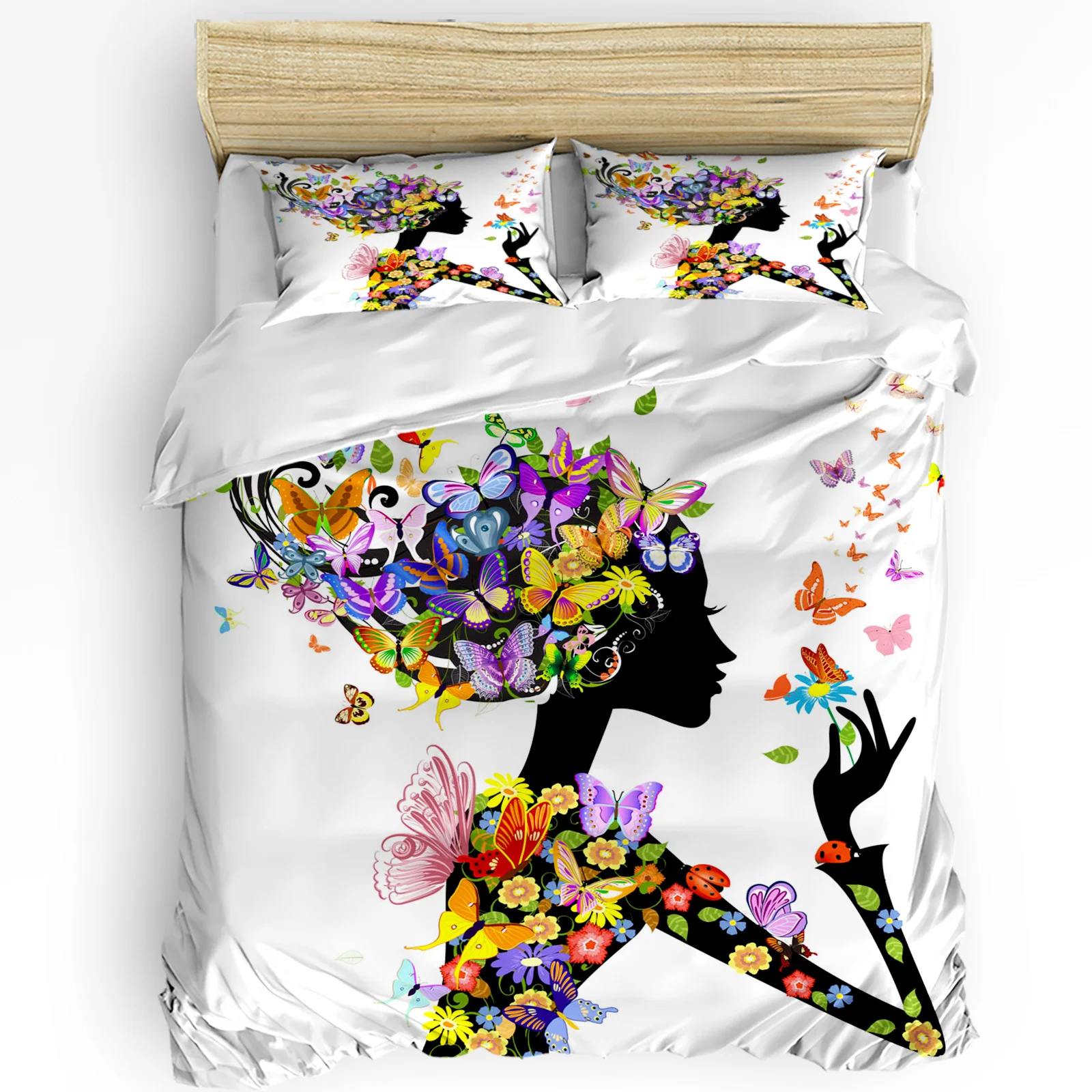 

Colorful Butterfly Girl Child 3pcs Bedding Set For Bedroom Double Bed Home Textile Duvet Cover Quilt Cover Pillowcase
