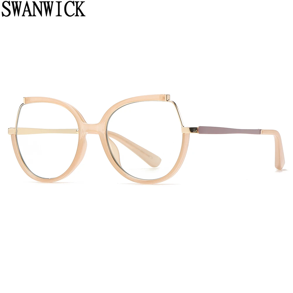

Swanwick anti blue light glasses cat eye TR90 clear lens half metal fashion glasses frame women optical black purple gifts