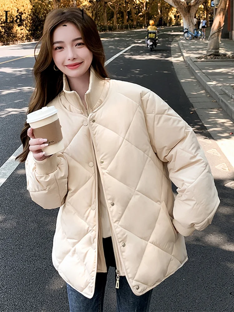 La Chabell белое ромбовидное клетчатое пальто на хлопковой подкладке для женщин