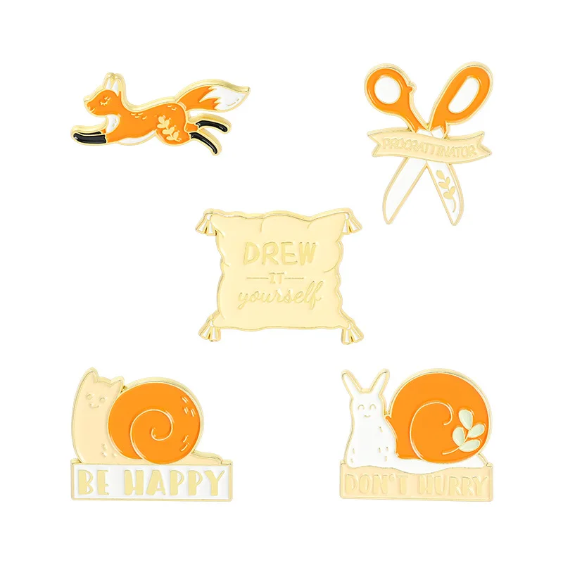

Cute Cartoon Snail Fox Scissors Pins Accessories Clothing Backpack Alloy Brooch Enamel Lapel Pins Badge Wholesalees