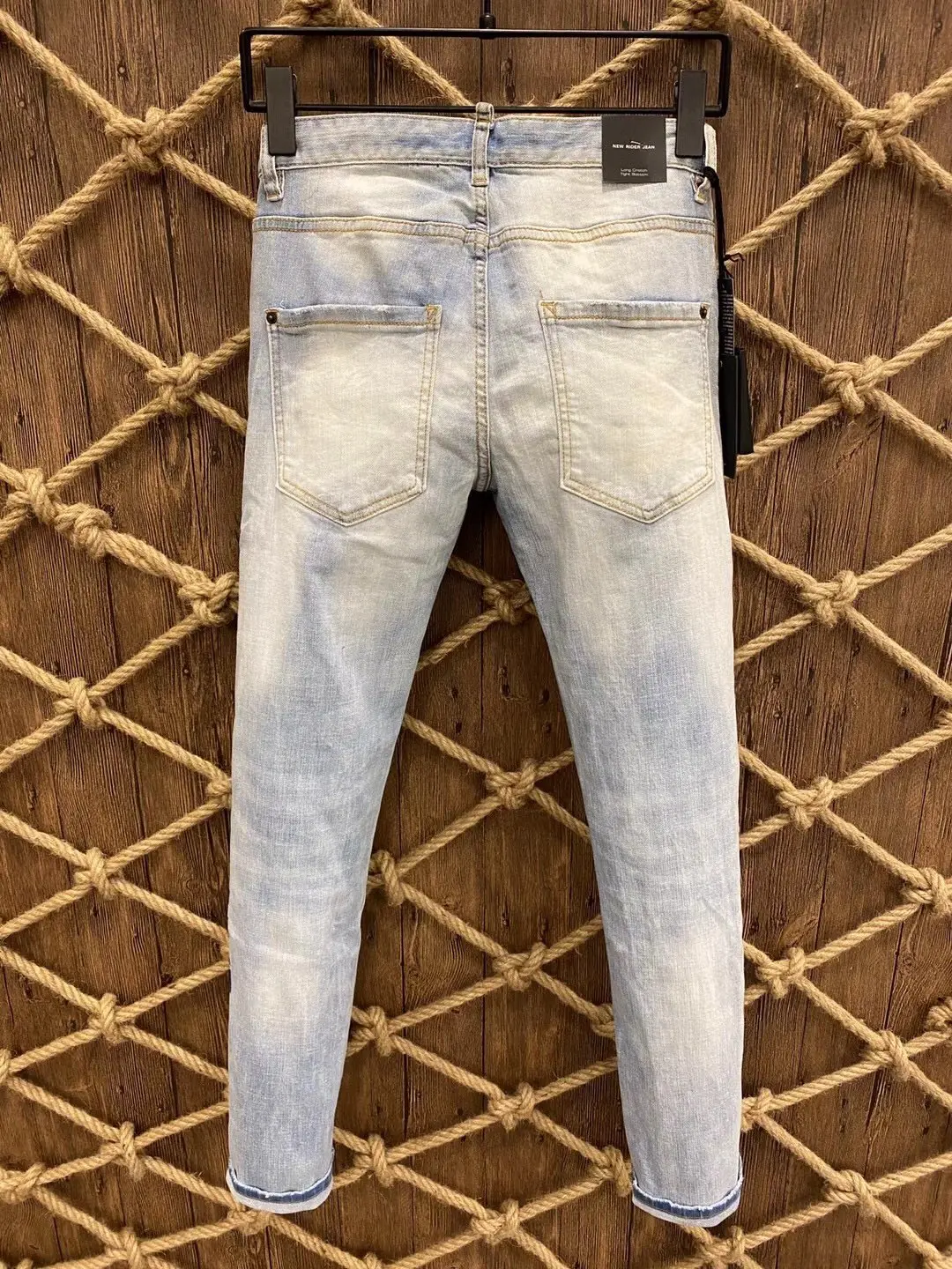 2023 New D2 Jeans Trendy Men's Fashion Slim Fit Water Wash Elastic Perforated Paint Spotted Feet Pants