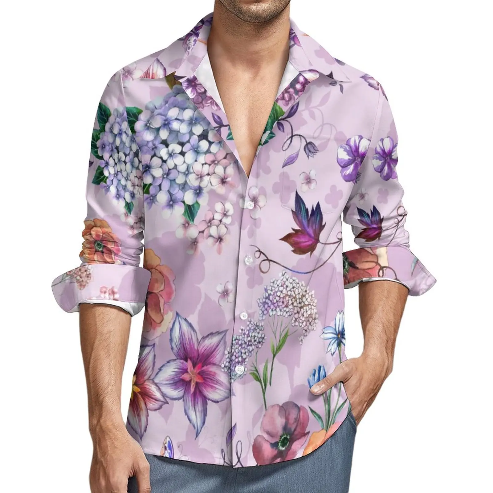 

Baroque Floral Print Y2K Casual Shirt Men Colorful Flowers Shirt Autumn Fashion Blouses Long Sleeve Custom Oversize Clothing
