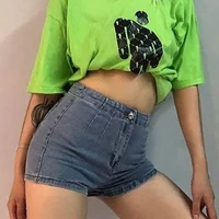 women multi color denim short female trendy summer new solid shorts korean style streetwear button high waist skinny jean shorts