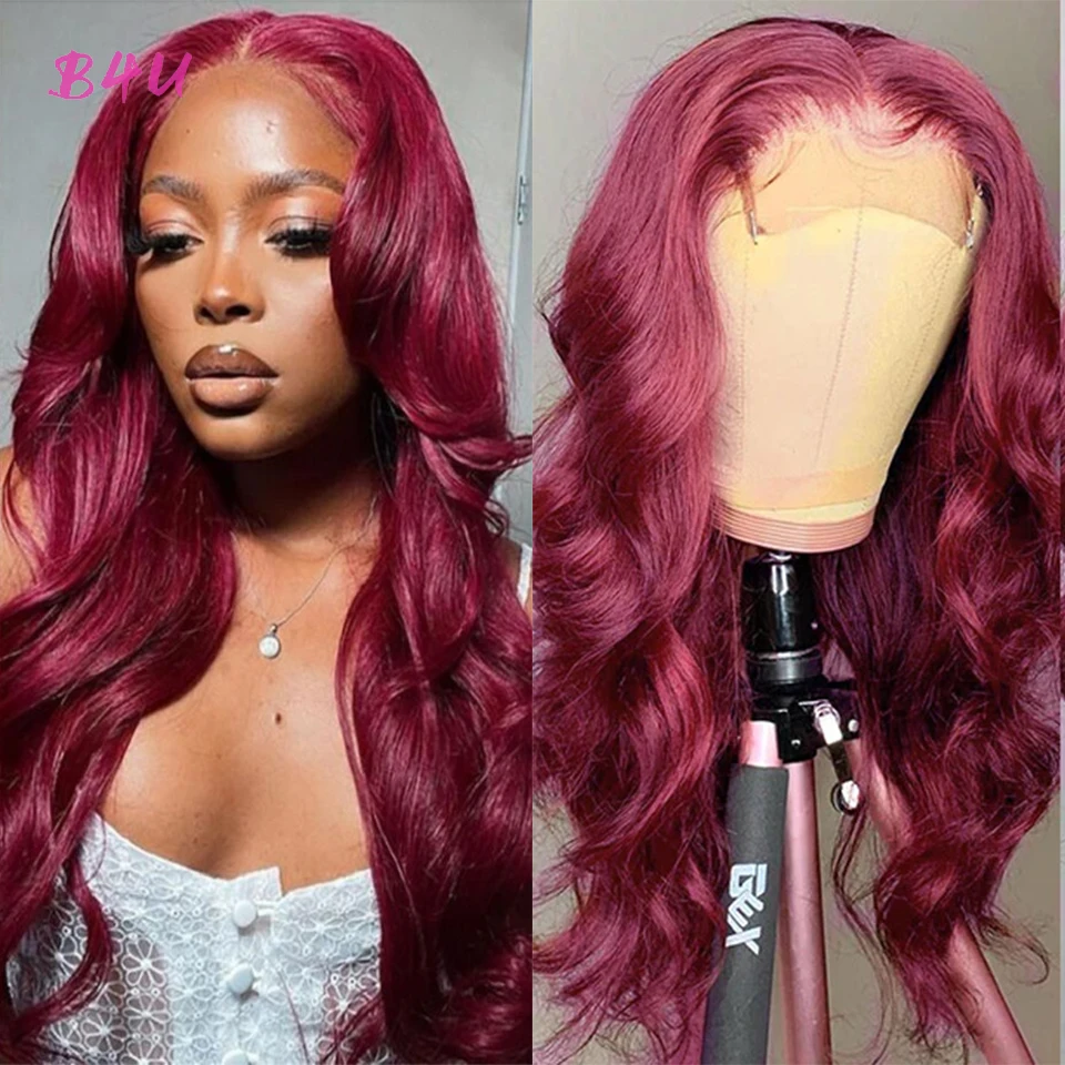 Burgundy 99J Body Wave Lace Front Wigs Colored Human Hair Wig For Women Brazilian Remy Hair Red Color Body Wave Lace Closure Wig