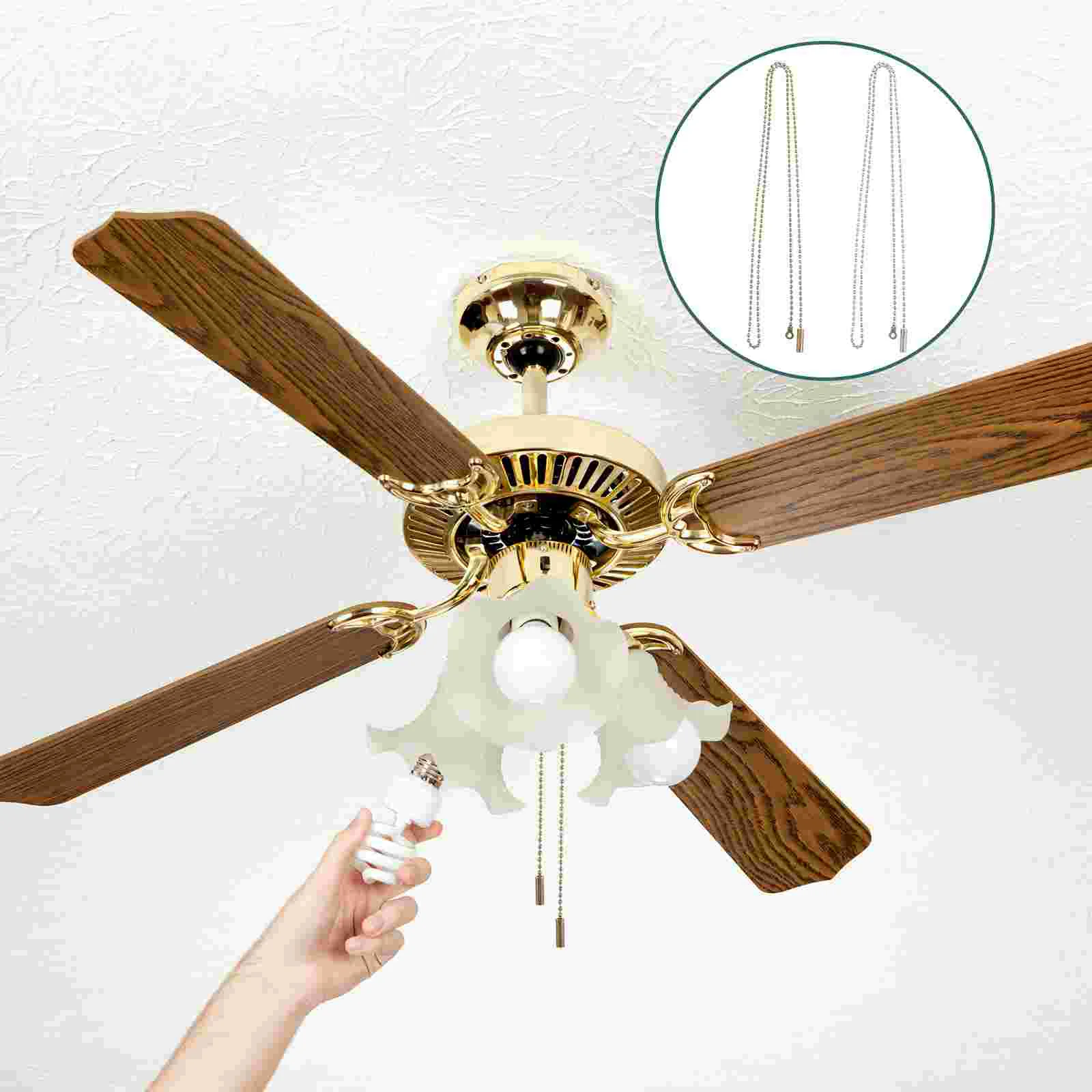 

2 Pcs Light Pulling Chain Lamp Chains Fan Metal Decorative Beaded Pulls Drawstring Extender Extension Ceiling Fans