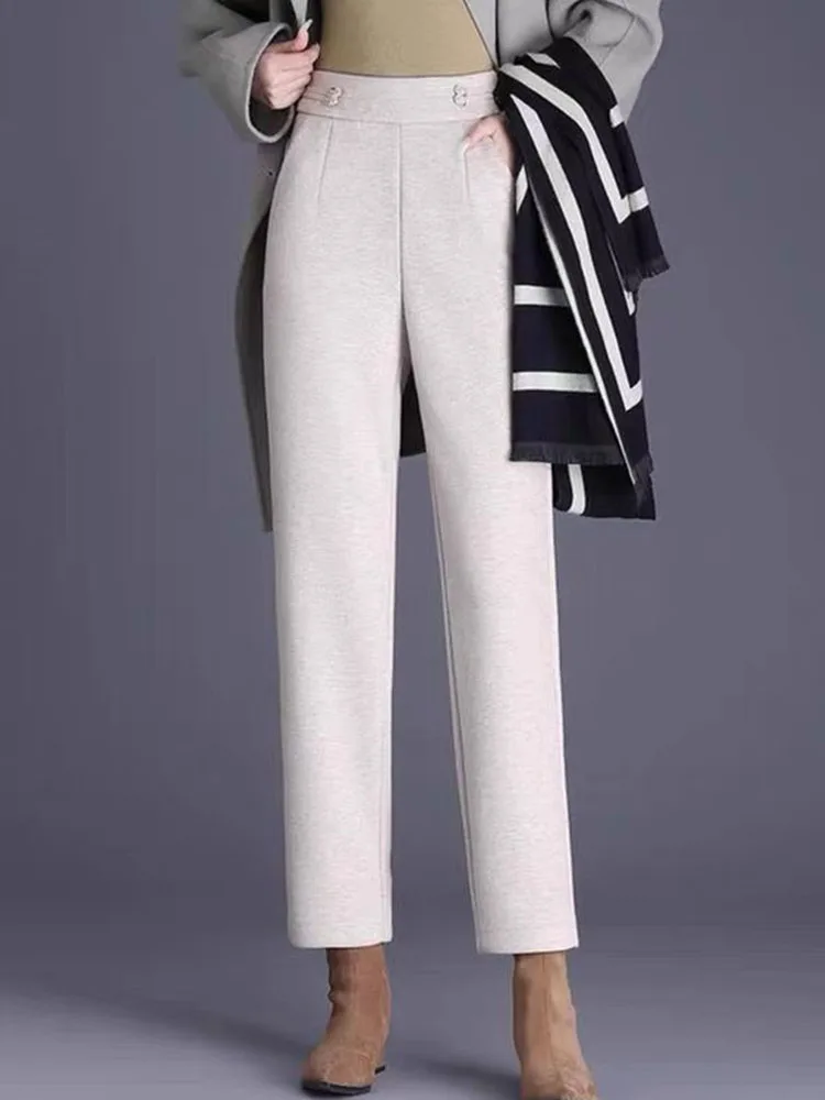 Осень-зима шерстяные свободные прямые брюки корейская мода широкие с высокой