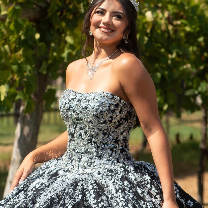 Черное роскошное бальное платье без бретелек платья для Quinceanera с бусинами