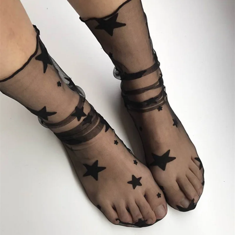 New Spring And Summer Thin Model Medium Tube Transparent Mesh Yarn Socks Women Fashion Mesh Breathable Lace Socks