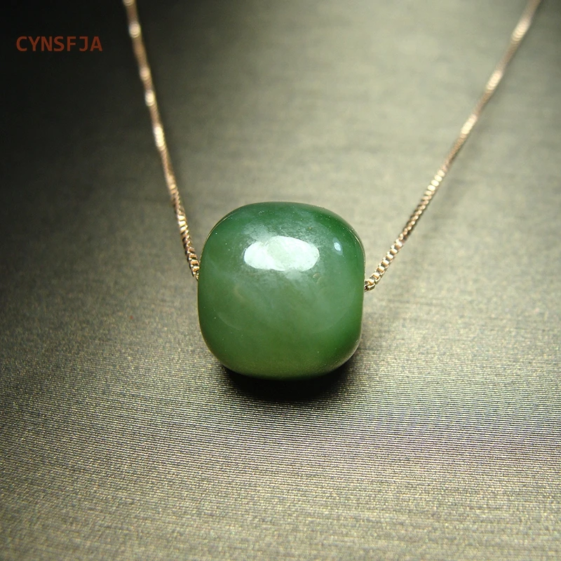 

CYNSFJA New Real Certified Natural Hetian Jasper Nephrite Women's Green Jade Pendant 925 Silver Chain High Quality Elegant Gifts