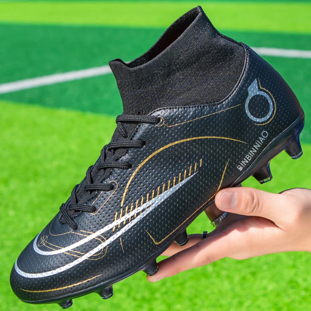 Men's Football Boots Adult Kids TF/FG Outdoor Soccer Cleats Training Sport Footwear Unisex High Cut Non-slip Sneakers 35-45
