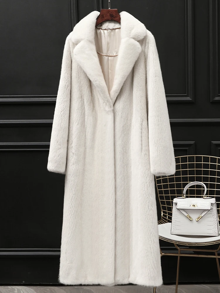 

Lautaro Winter Long Thick Warm White Black Soft Fluffy Faux Mink Fur Coat Women Lapel Luxury High Quality Furry Overcoat 2022