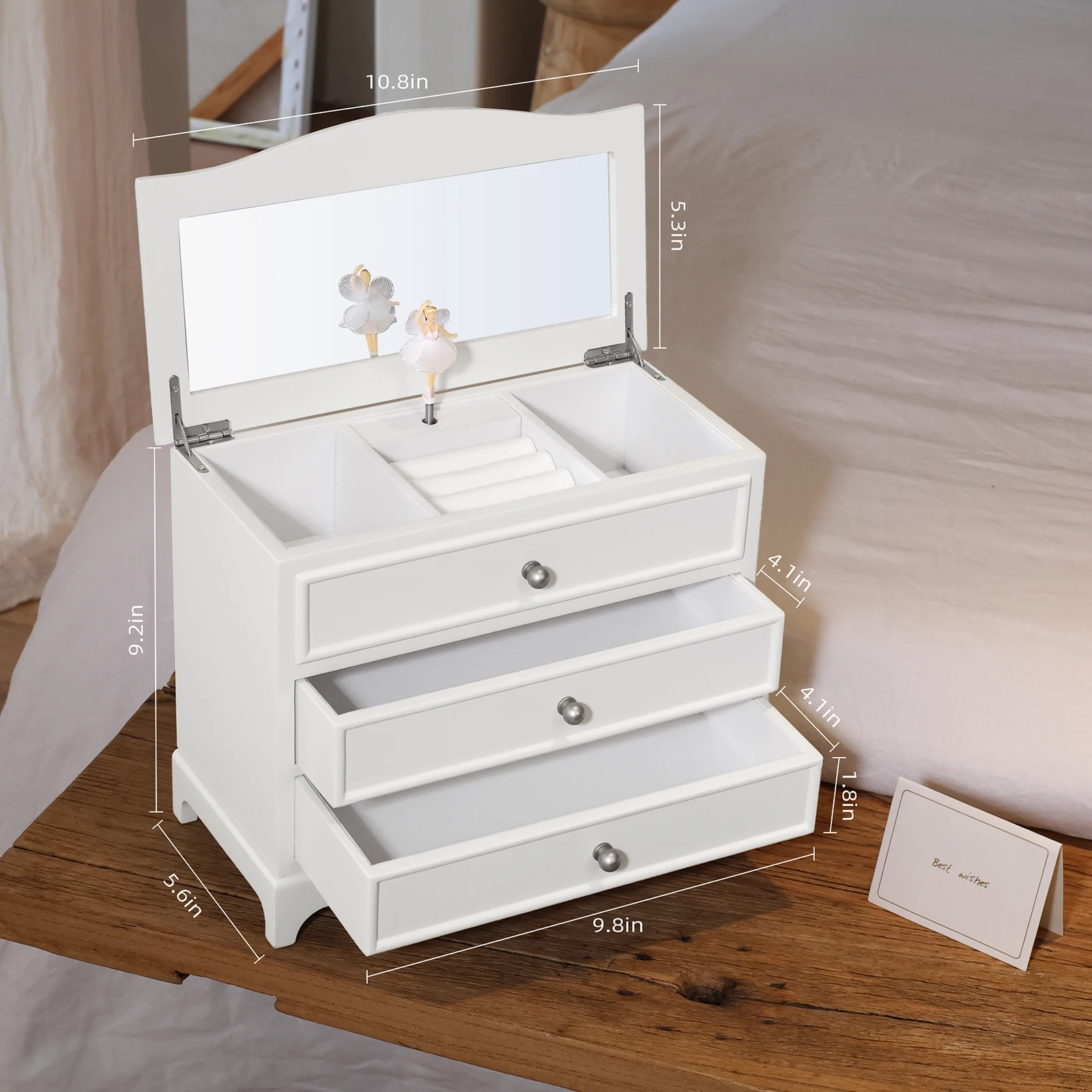 Подарочная белая музыкальная шкатулка Jozen с зеркалом и ожерельем для девочек