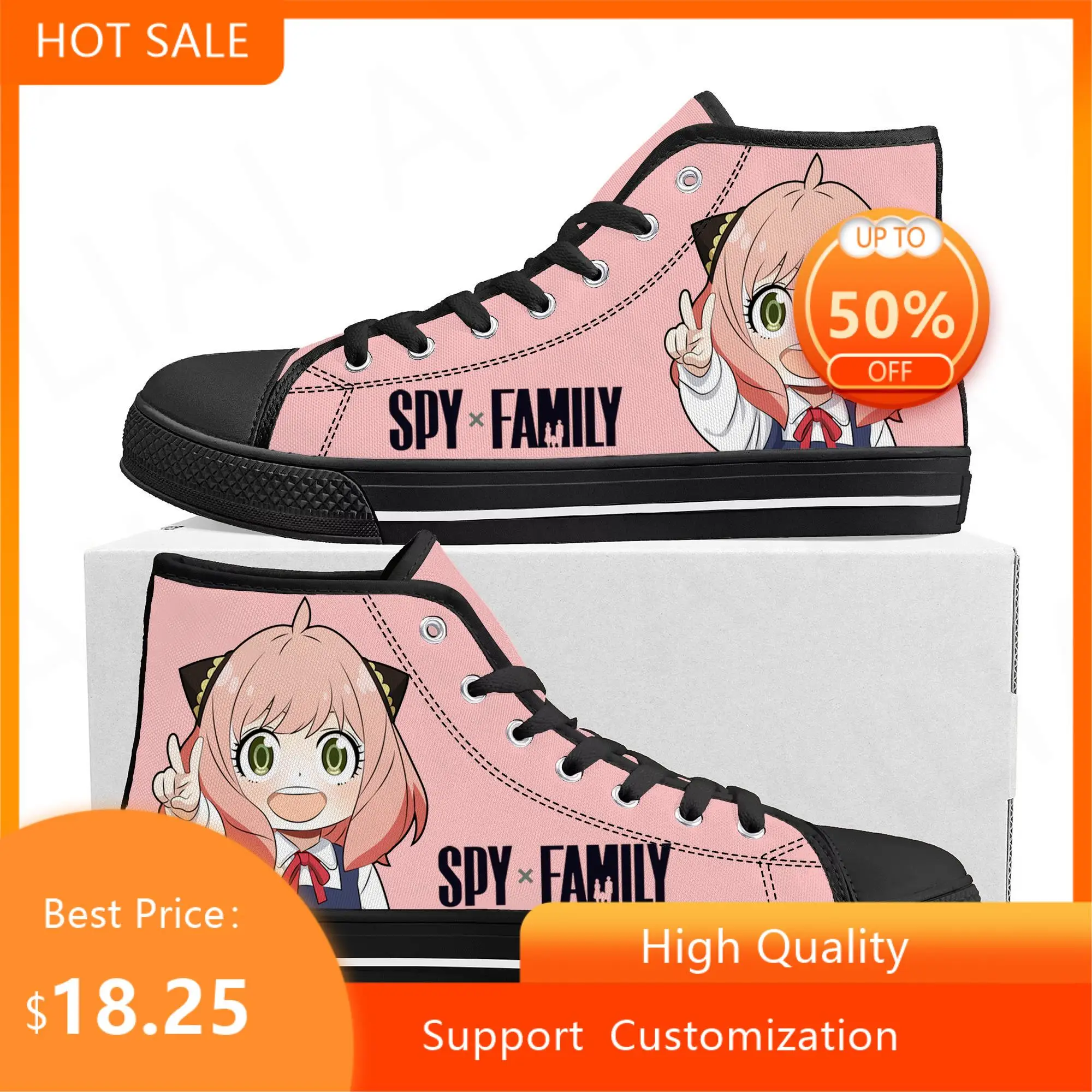 

Шпионская семья X, высокие кроссовки высокого качества, мужские и женские подростковые холщовые кроссовки, повседневная обувь для пары, обувь на заказ