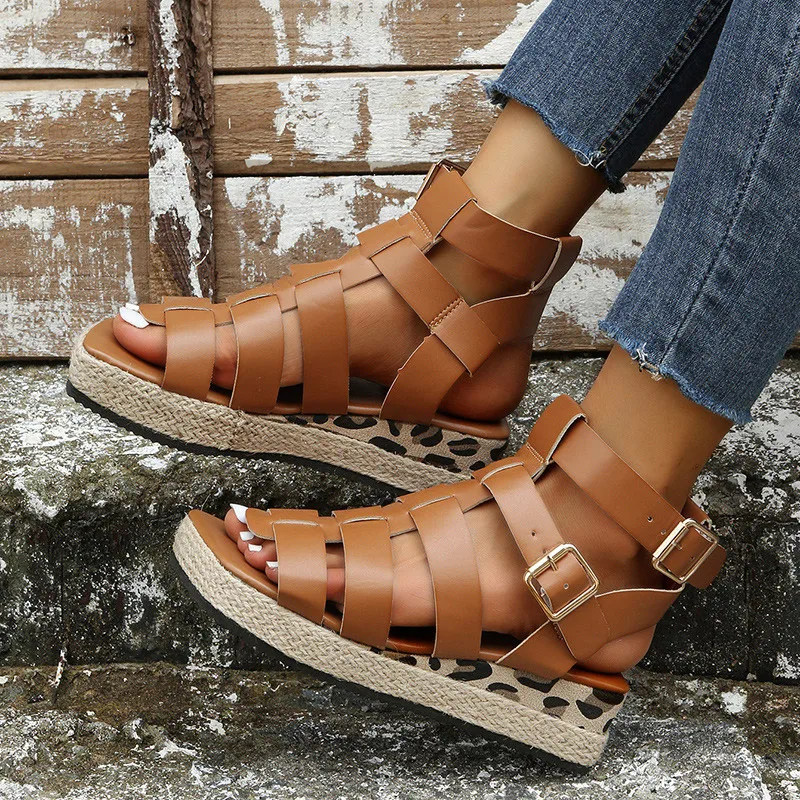 

Wedges Women's Sandals Buckle Plus Size Square Toe Ladies Shoes Vintage Rome Platform Non-slip Summer Causal Beach Female Shoe