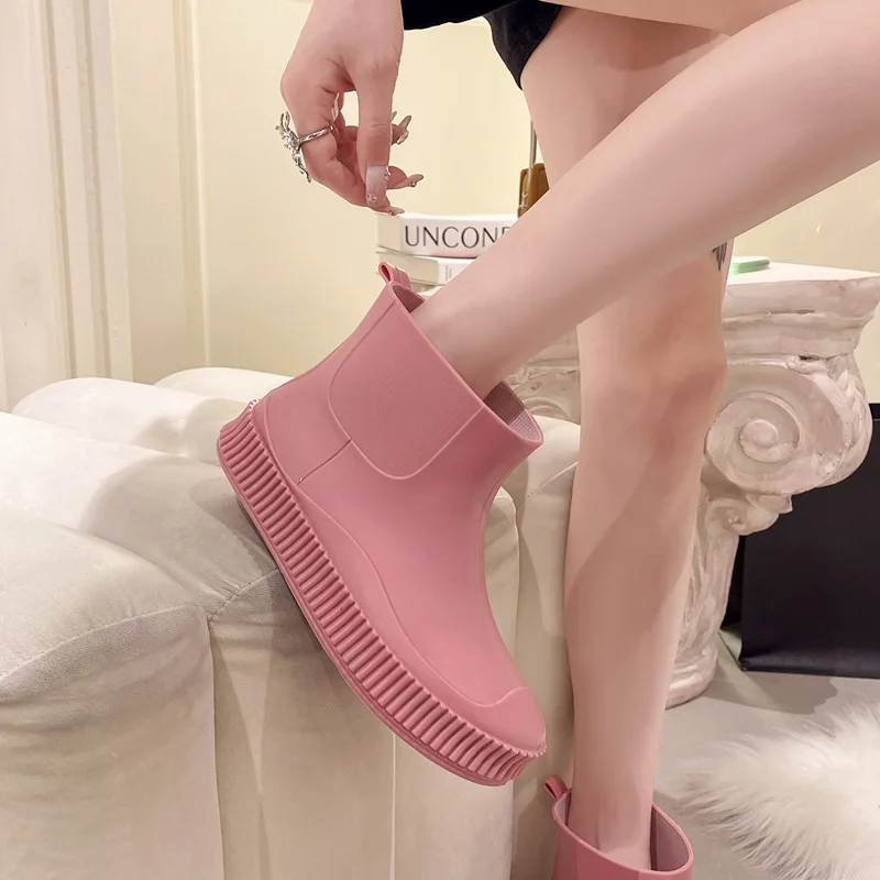 Женские Непромокаемые Ботинки Без Шнуровки Нескользящие Ботильоны На Плоском