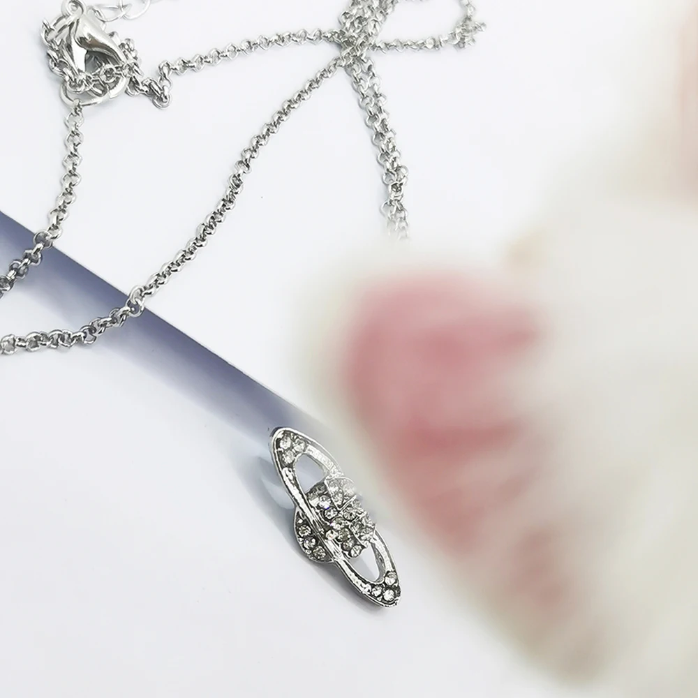 

New Simple Saturn Diamond Necklace Fashion Popular Wild Women Necklace Jewelry Pendant Exquisite Creative Alloy Necklace Gift