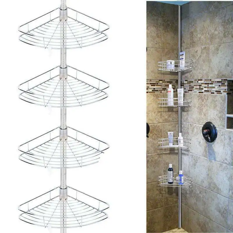 

4 Tier Metal Corner Pole Shower Caddy Shelf Rack Bathroom Storage Organizer