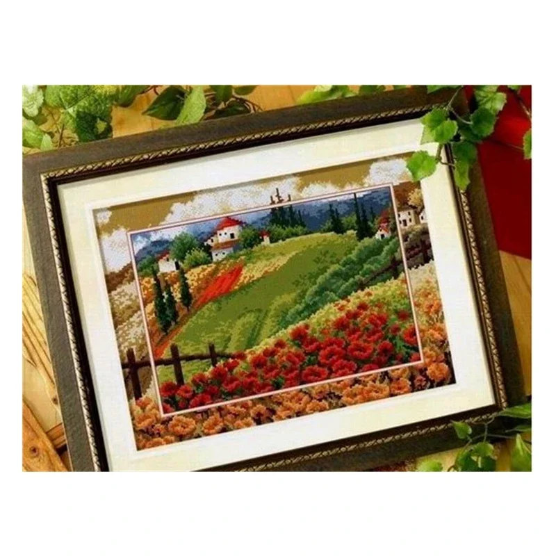 Набор для вышивки крестом в журнальном стиле маковый садовый пейзаж 18CT 14CT 11CT