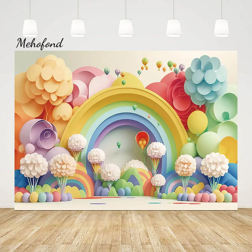 

Mehofond Photography Background Rainbow Arch Door Hot Balloons Baby Shower Birthday Party Decor Family Photozone Photo Studio