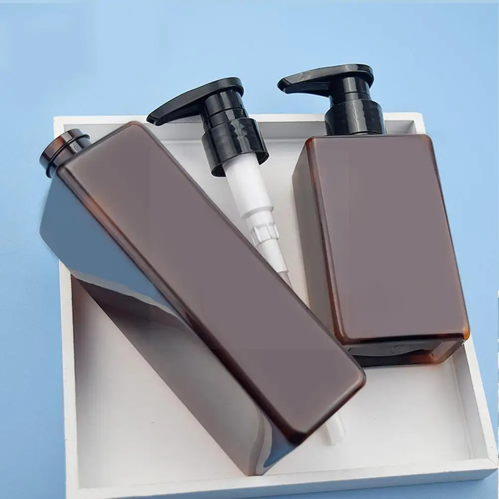 

300/500ml Brown Square Flat Bottle Pet Lotion Bottle Shampoobody Large-capacity Bottle Lotion Bottling Lotion Refillable T7v3