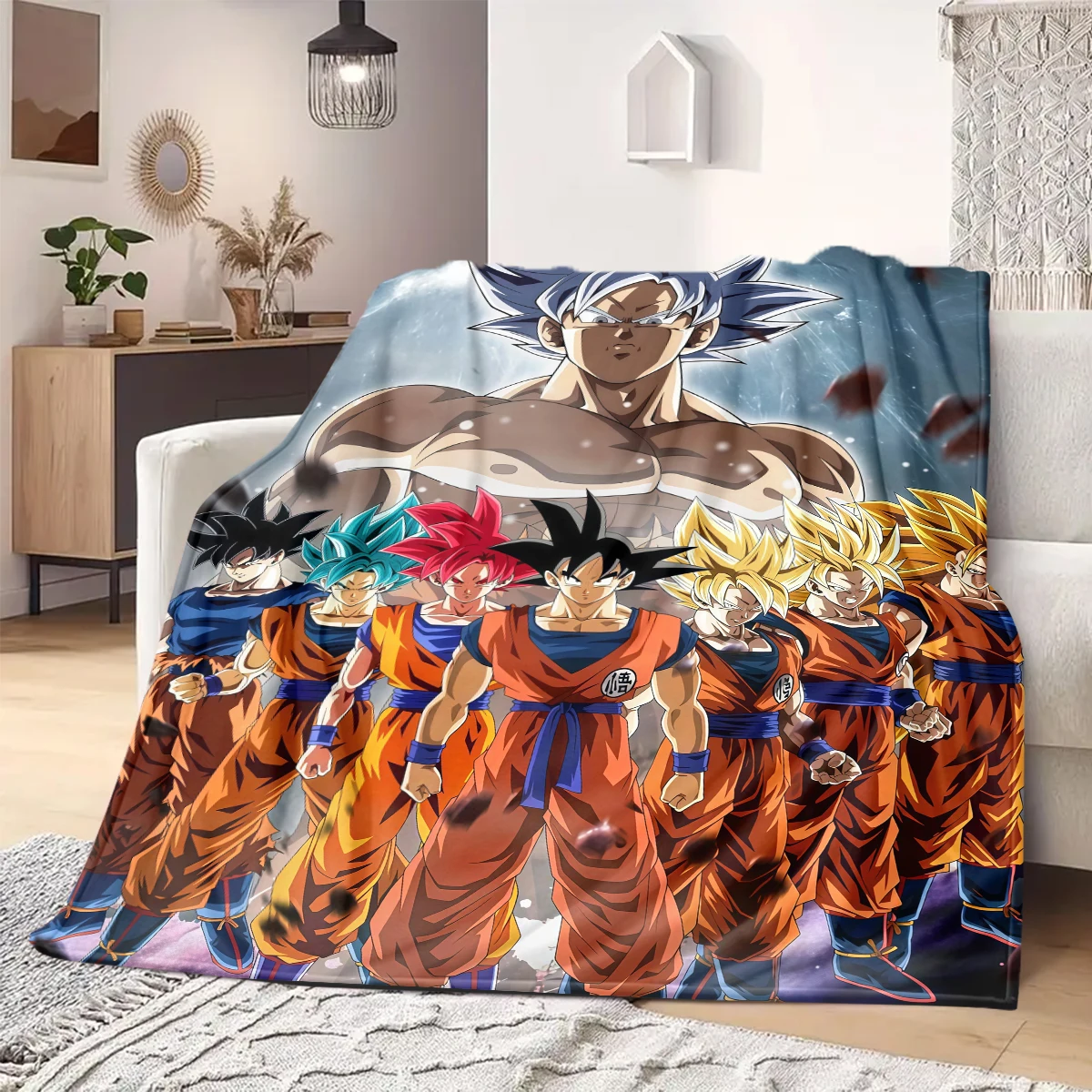 Фото Одеяло с принтом Dragon Ball Z, теплое, удобное фланелевое одеяло, подходит для спален, диванов, кроватей, стульев, путешествий -QIAO16 №1