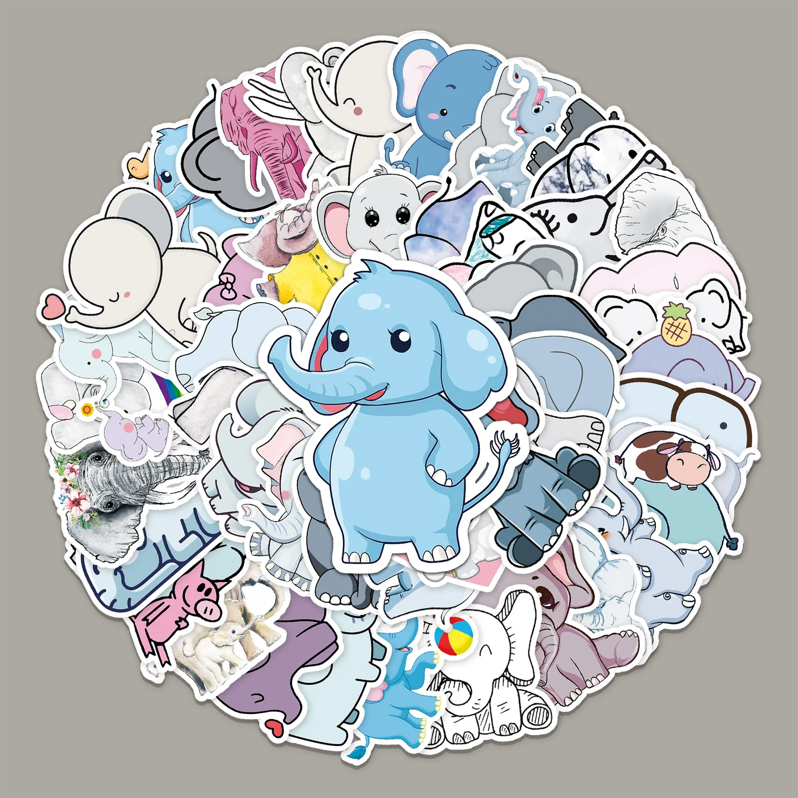 

50 Cute Cartoon Elephant Doodle Stickers Decorating Skateboard Luggage Stickers Moto Scrapbooking DIY Lable Kawaii Deco