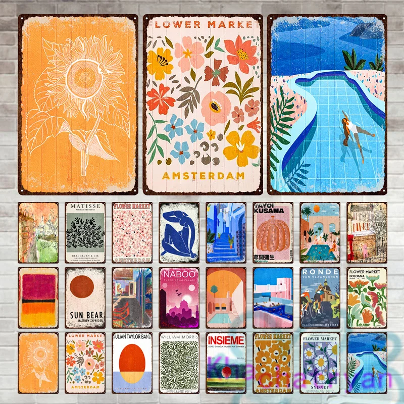 

Abstract Artworks Painting Landscape Sun Flowers Metal Sign Plaque Iron Tin Plate Art Painting For Living Room Garden Home Decor