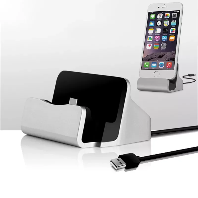 

Fast Charge Desktop Sync Cradle Charger For iPhone 7 8 Type C Android Samsung Galaxy A50 USB C Dock Station Charging Holder Base